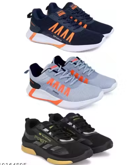 Latest Stylish Sports Shoes For Men | Lace-Up Lightweight Multicolour Shoes For Running, Walking, gym ,Trekking and hiking Shoes For Men (Pack Of 3)