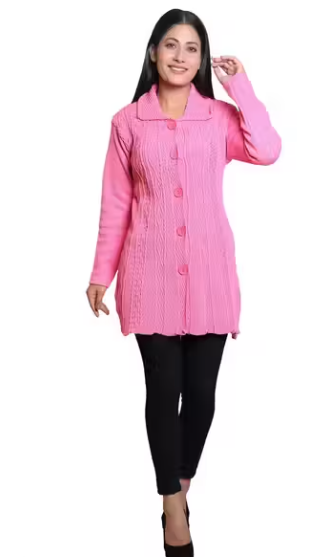 Women Woven Collared Neck PINK Sweater