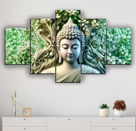 Buddha Painting Decoration For Wall Digital Reprint 18 inch x 30 inch Painting (Without Frame, Pack of 5)