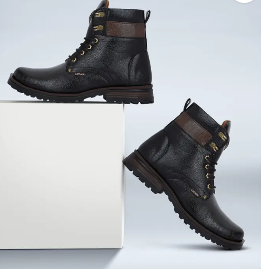 Black Synthetic Leather Boots for Men