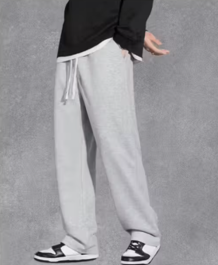 Men’s Grey Relaxed Fit Cotton Trousers | Casual Drawstring Lounge