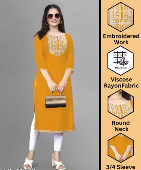 Women Embroidered Rayon A-line Kurta straight kurti,solid kurti, new trandy A-line