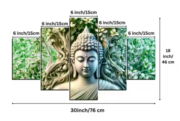 Buddha Painting Decoration For Wall Digital Reprint 18 inch x 30 inch Painting (Without Frame, Pack of 5)