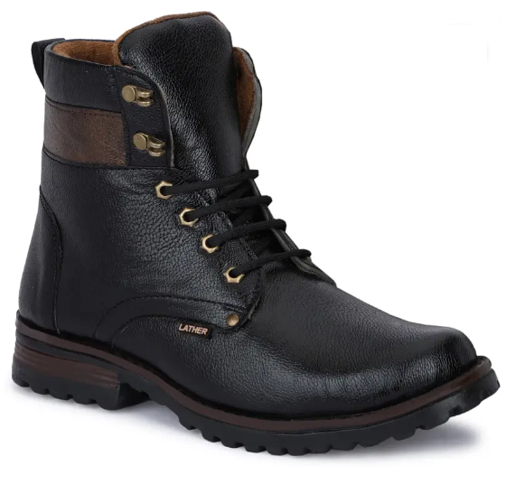 Black Synthetic Leather Boots for Men