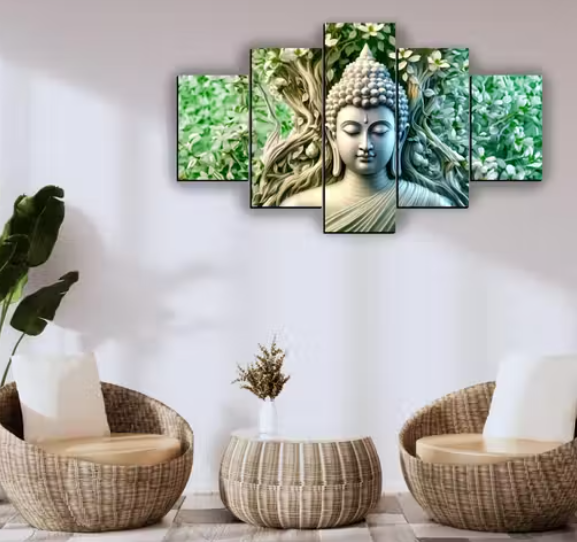Buddha Painting Decoration For Wall Digital Reprint 18 inch x 30 inch Painting (Without Frame, Pack of 5)