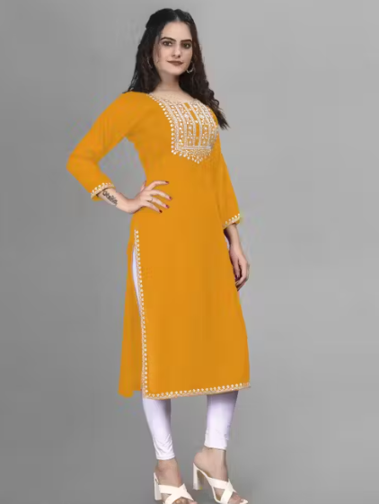 Women Embroidered Rayon A-line Kurta straight kurti,solid kurti, new trandy A-line