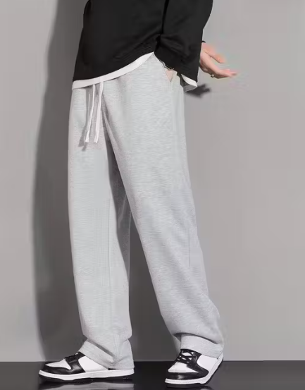 Men’s Grey Relaxed Fit Cotton Trousers | Casual Drawstring Lounge