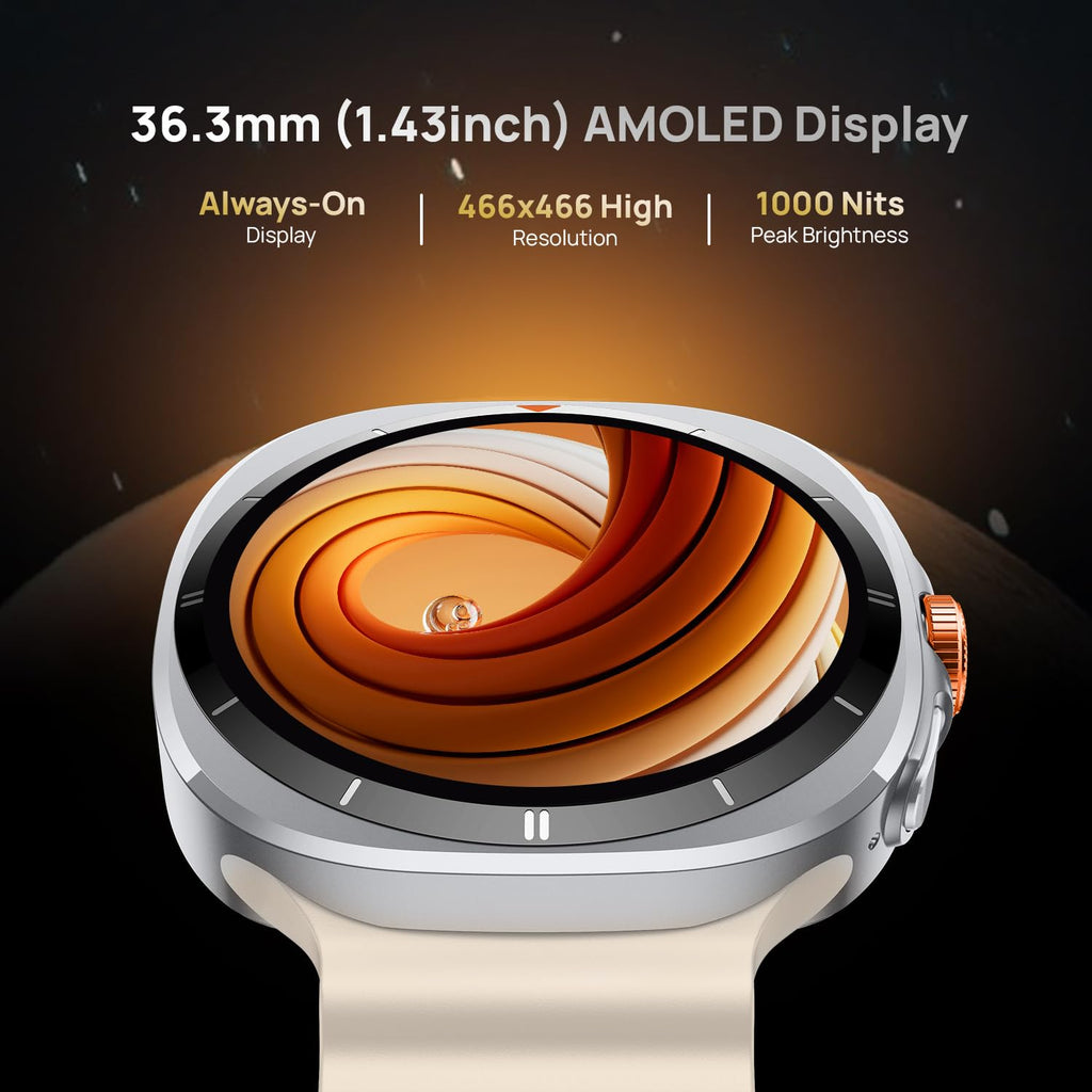 Fire-Boltt Axiom Smart Watch 1.43" AMOLED Display, Health & Fitness Tracking, Always-On Screen, Wireless Charging, Rotating Crown, Bluetooth Calling, Metal Case Watch for Man & Woman - Silver White