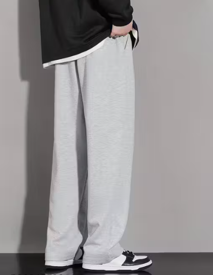 Men’s Grey Relaxed Fit Cotton Trousers | Casual Drawstring Lounge