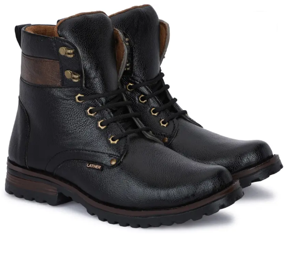 Black Synthetic Leather Boots for Men
