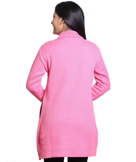 Women Woven Collared Neck PINK Sweater