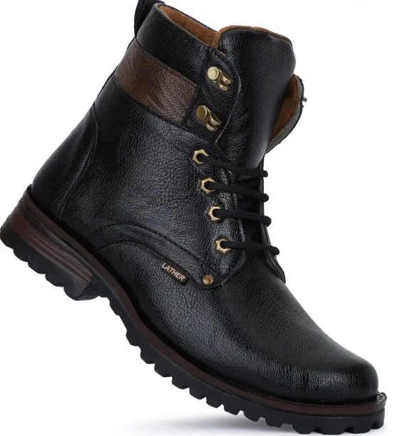 Black Synthetic Leather Boots for Men