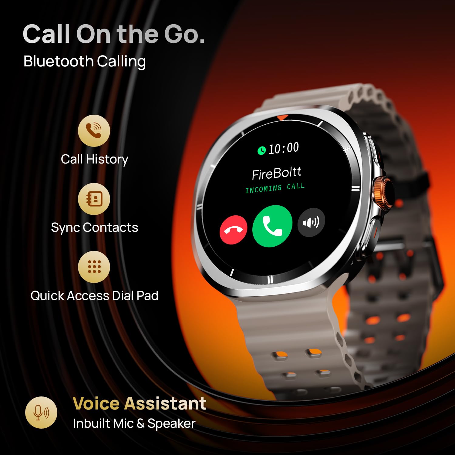 Fire-Boltt Axiom Smart Watch 1.43" AMOLED Display, Health & Fitness Tracking, Always-On Screen, Wireless Charging, Rotating Crown, Bluetooth Calling, Metal Case Watch for Man & Woman - Silver White