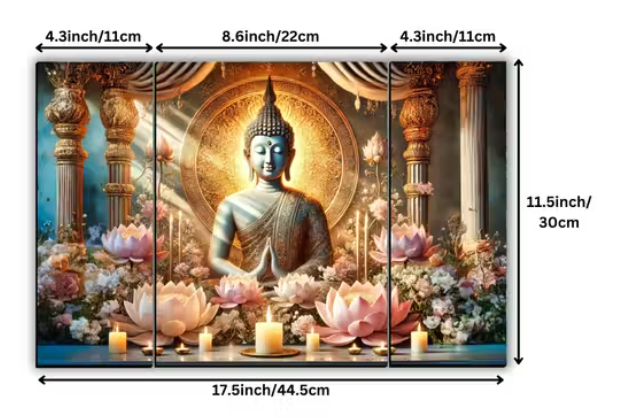 Buddha Modern Painting For Home Decor and Gifts Digital Reprint 12 inch x 18 inch Painting (Without Frame, Pack of 3)