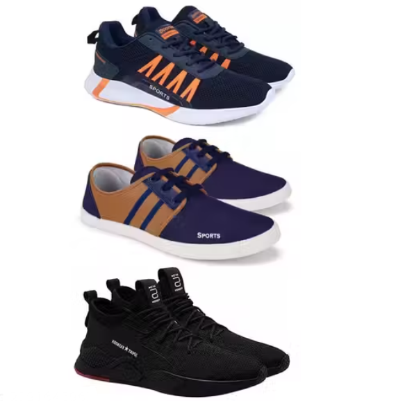 Latest Stylish Sports Shoes For Men | Lace-Up Lightweight Multicolour Shoes For Running, Walking, gym ,Trekking and hiking Shoes For Men (Pack Of 3)