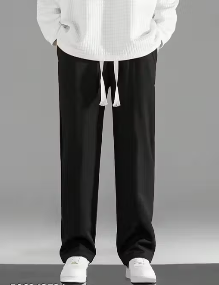 Men’s black Relaxed Fit Cotton Trousers | Casual Drawstring Lounge