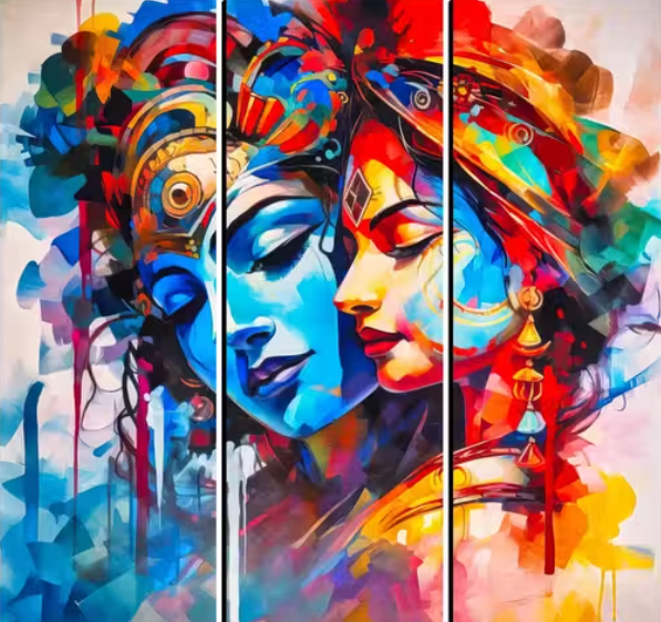 Radha Krishna Painting Wall Decorative For Home Digital Reprint 18 inch x 18 inch Painting (Without Frame, Pack of 3)