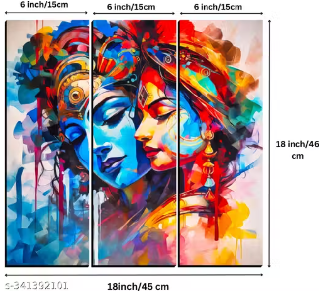 Radha Krishna Painting Wall Decorative For Home Digital Reprint 18 inch x 18 inch Painting (Without Frame, Pack of 3)