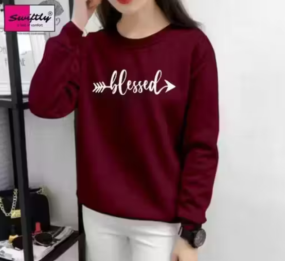 SWIFTLY Women's Pure Cotton Printed Round Neck Full Sleeve T-shirts