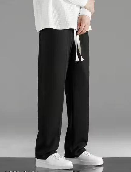 Men’s black Relaxed Fit Cotton Trousers | Casual Drawstring Lounge
