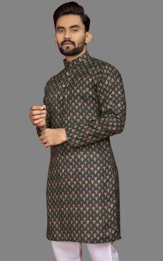 Men Printed Cotton Blend Straight Kurta