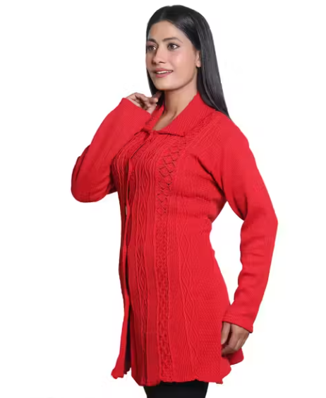 Women Woven Collared Neck RED Sweater