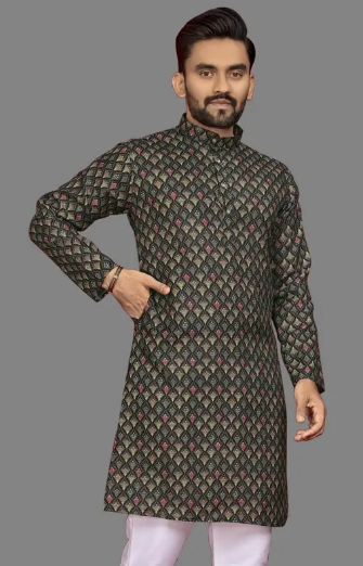 Men Printed Cotton Blend Straight Kurta