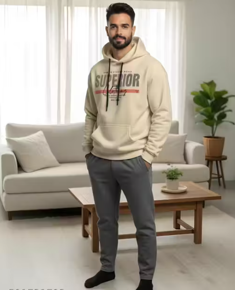 Fleece Hooded Sweatshirt for Winter full sleeve round neck