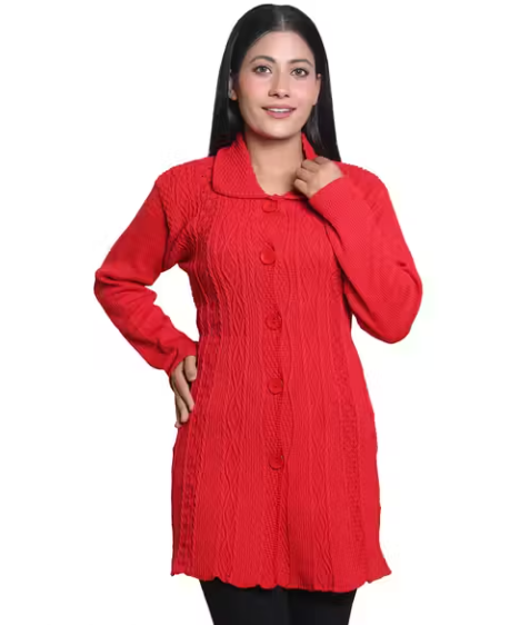 Women Woven Collared Neck RED Sweater