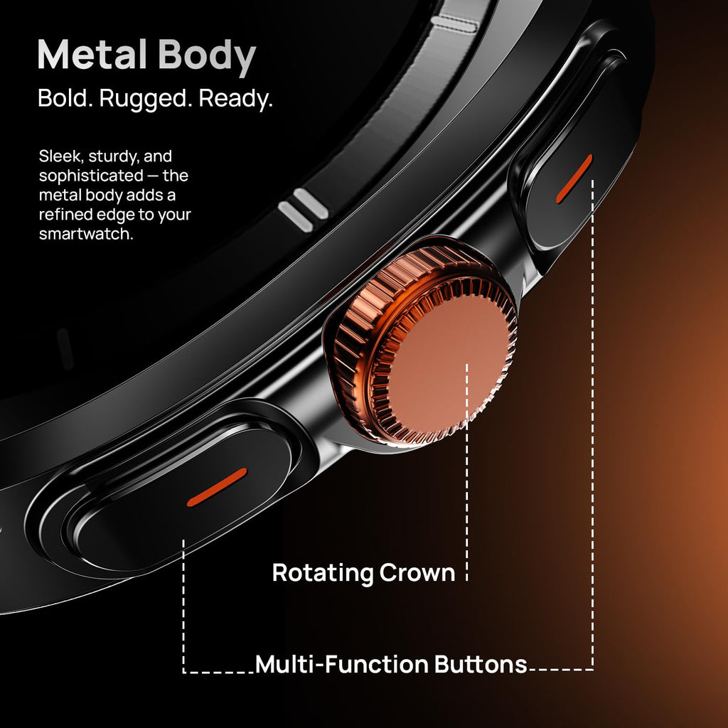 Fire-Boltt Axiom Smart Watch – 1.43" AMOLED Display, Health & Fitness Tracking, Always-On Screen, Wireless Charging, Rotating Crown, Bluetooth Calling, Metal Case Smart Watch for Man & Woman- Black