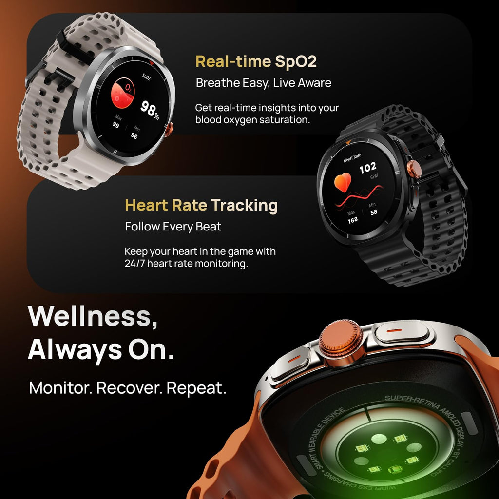 Fire-Boltt Axiom Smart Watch – 1.43" AMOLED Display, Health & Fitness Tracking, Always-On Screen, Wireless Charging, Rotating Crown, Bluetooth Calling, Metal Case Smart Watch for Man & Woman- Black