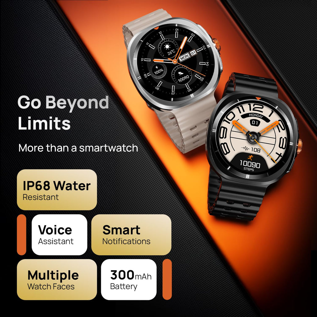 Fire-Boltt Axiom Smart Watch – 1.43" AMOLED Display, Health & Fitness Tracking, Always-On Screen, Wireless Charging, Rotating Crown, Bluetooth Calling, Metal Case Smart Watch for Man & Woman- Black