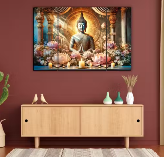 Buddha Modern Painting For Home Decor and Gifts Digital Reprint 12 inch x 18 inch Painting (Without Frame, Pack of 3)