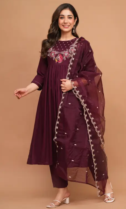 Women Viscose Rayon Kurti Pant Dupatta Set