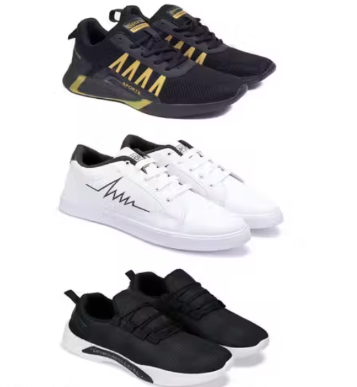 Sport Shoe LaceUp Lightweight Multicolour Running Shoes For Men Pack Of 3