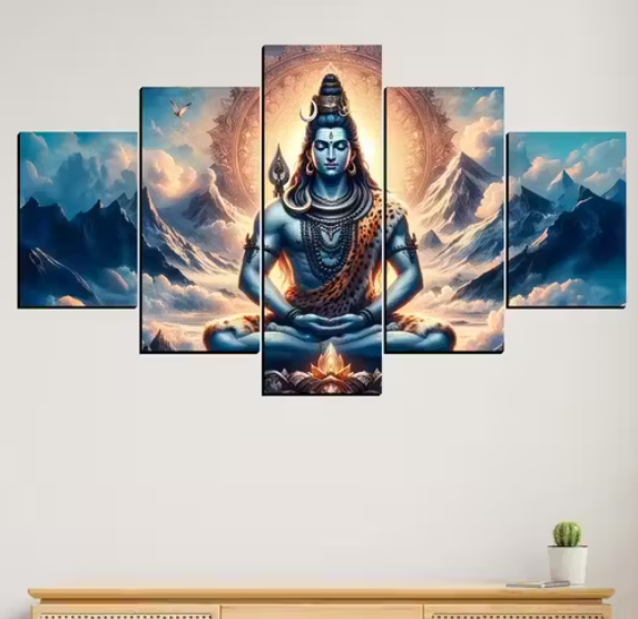 Shiv Ji Wall Decor Painting For Home Digital Reprint 18 inch x 30 inch Painting (Pack of 5)