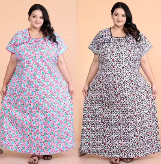 Plus Size Cotton Printed Nighty Combo