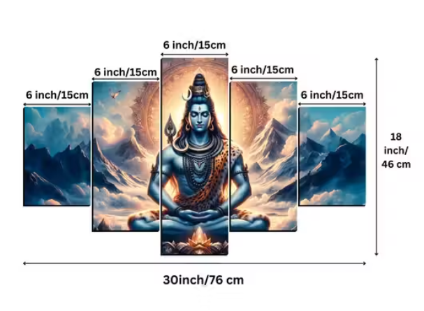 Shiv Ji Wall Decor Painting For Home Digital Reprint 18 inch x 30 inch Painting (Pack of 5)