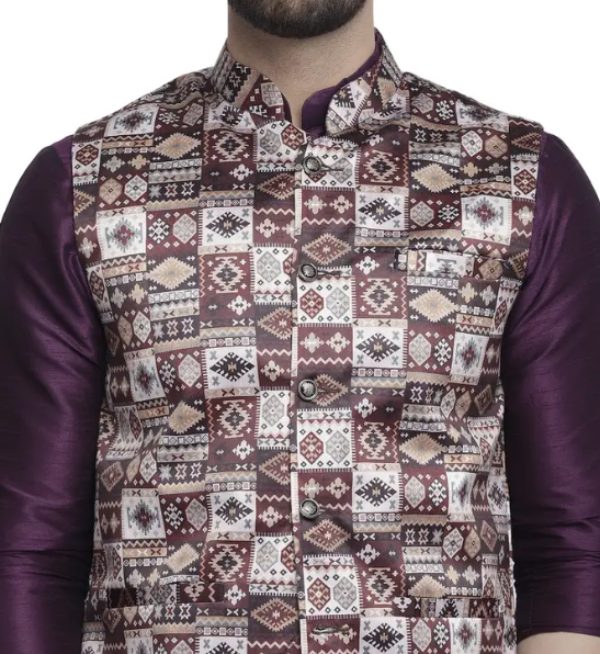 Men Pure Silk Kurta Pyjama Ethnic Jacket Set Complete