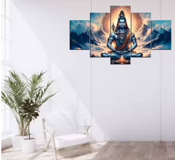 Shiv Ji Wall Decor Painting For Home Digital Reprint 18 inch x 30 inch Painting (Pack of 5)