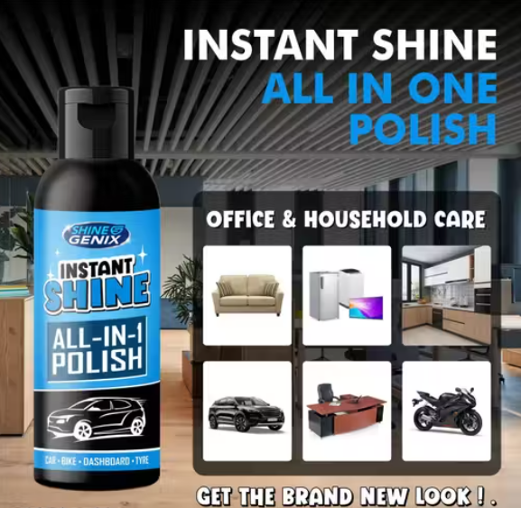 Shine Genix Instant Shine All-in-1 Polish for Car, Bike, Dashboard & Tyres – 200ml| car polish | car dashboard polish | mirror polish | polish | best car polish | liquid car polish | scratch remover car polish | car polish for shine