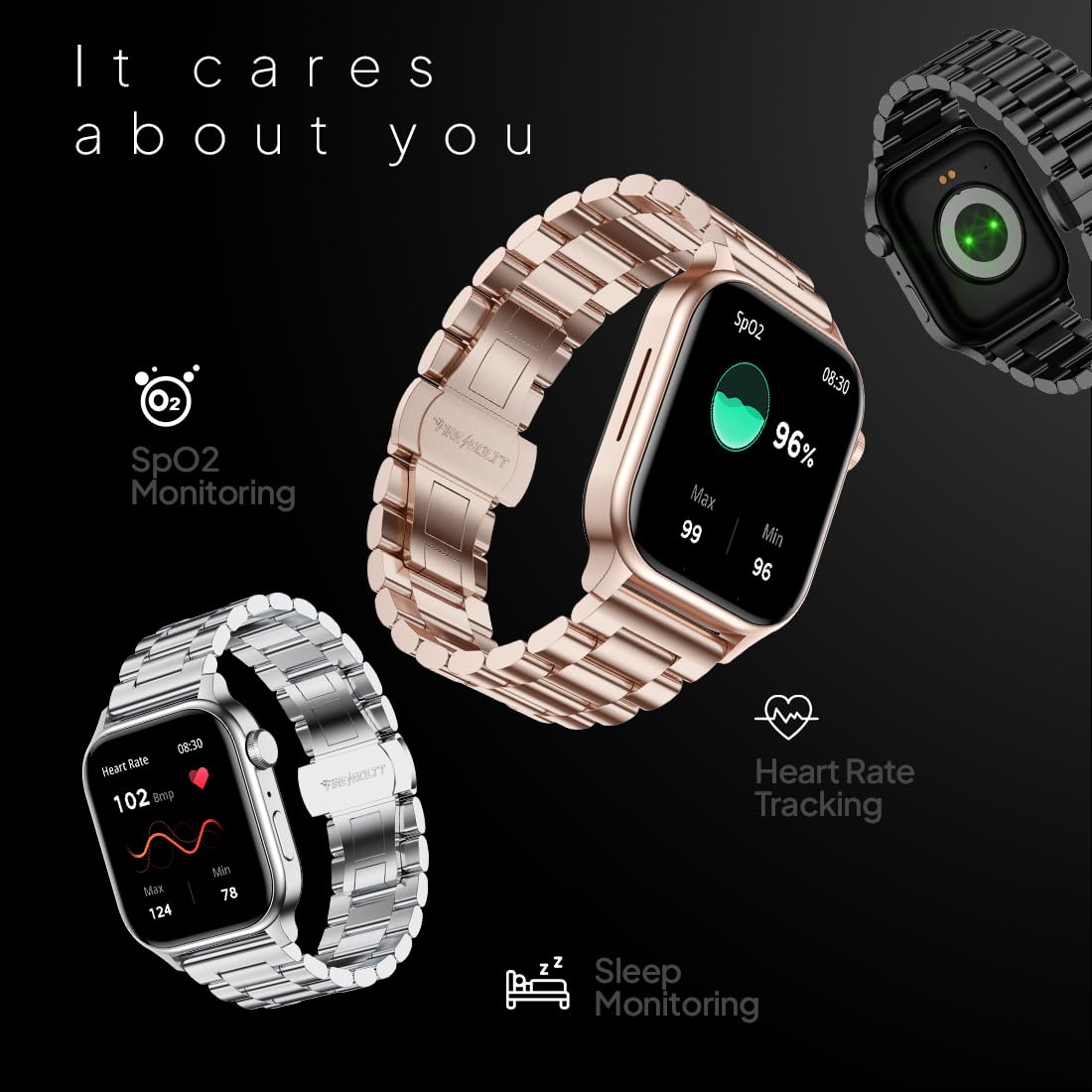 Fire-Boltt Rise Smart Watch, 1.85" HD Display, Metal Body with Bluetooth Calling, Rotating Crown, AI Voice Assistant, 120 Sports Modes, Neon UI, SpO2 & Heart Rate Monitoring (Silver C)