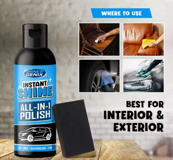Shine Genix Instant Shine All-in-1 Polish for Car, Bike, Dashboard & Tyres – 200ml| car polish | car dashboard polish | mirror polish | polish | best car polish | liquid car polish | scratch remover car polish | car polish for shine