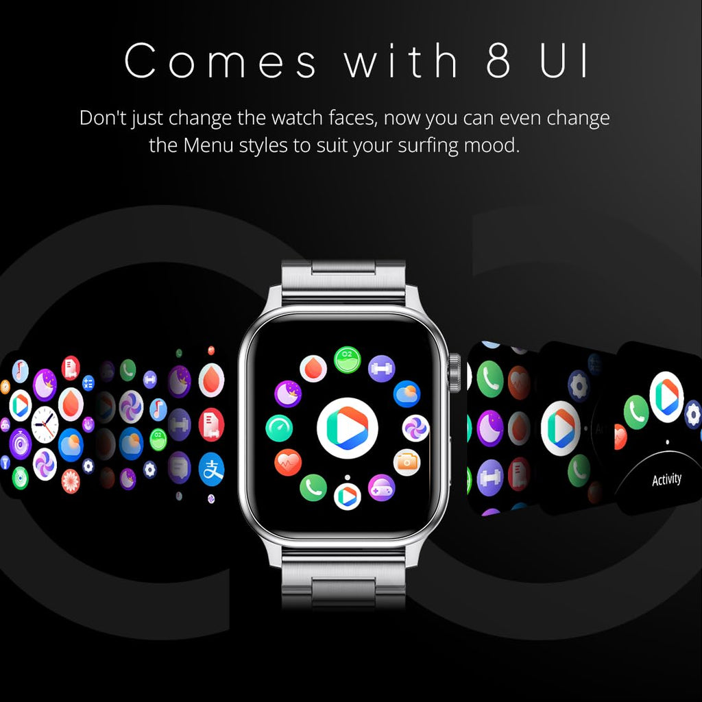 Fire-Boltt Rise Smart Watch, 1.85" HD Display, Metal Body with Bluetooth Calling, Rotating Crown, AI Voice Assistant, 120 Sports Modes, Neon UI, SpO2 & Heart Rate Monitoring (Silver C)