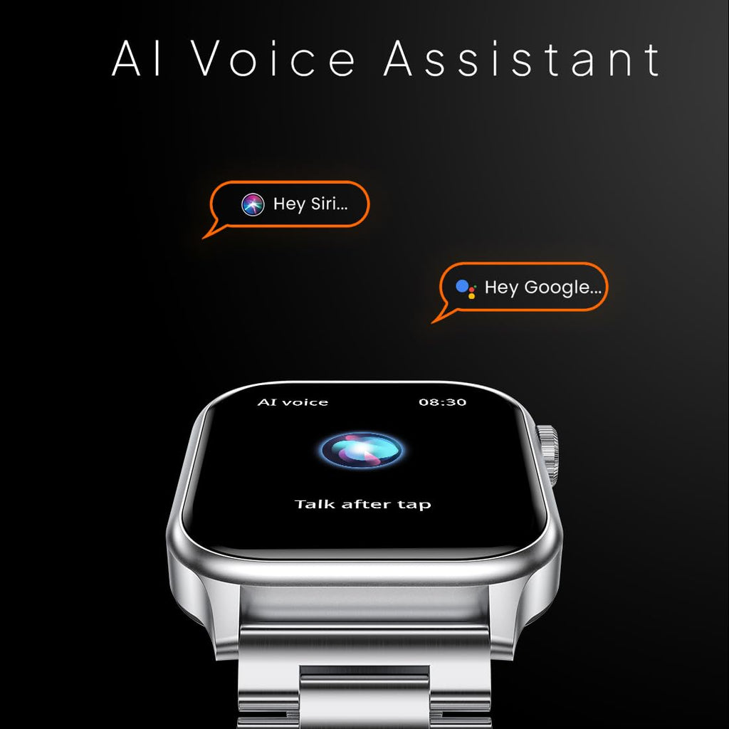 Fire-Boltt Rise Smart Watch, 1.85" HD Display, Metal Body with Bluetooth Calling, Rotating Crown, AI Voice Assistant, 120 Sports Modes, Neon UI, SpO2 & Heart Rate Monitoring (Silver C)