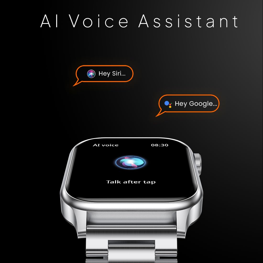 Fire-Boltt Rise Smart Watch, 1.85" HD Display, Metal Body with Bluetooth Calling, Rotating Crown, AI Voice Assistant, 120 Sports Modes, Neon UI, SpO2 & Heart Rate Monitoring (Silver C)