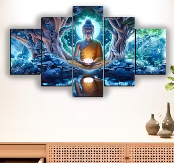 Buddha Home Decor Modern Artistic Painting Digital Reprint 18 inch x 30 inch Painting (Without Frame, Pack of 5)