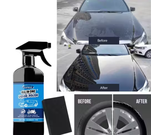 Shine Genix All-in-One Liquid Spray Polish for Car, Bike, Dashboard & Tyres with wipes – 250ml| car polish | car dashboard polish | mirror polish | polish | best car polish | liquid car polish | scratch remover car polish | car polish for shine
