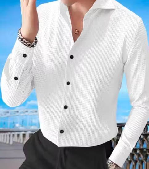 Men Regular Fit Self Design Spread Collar Casual Shirt
