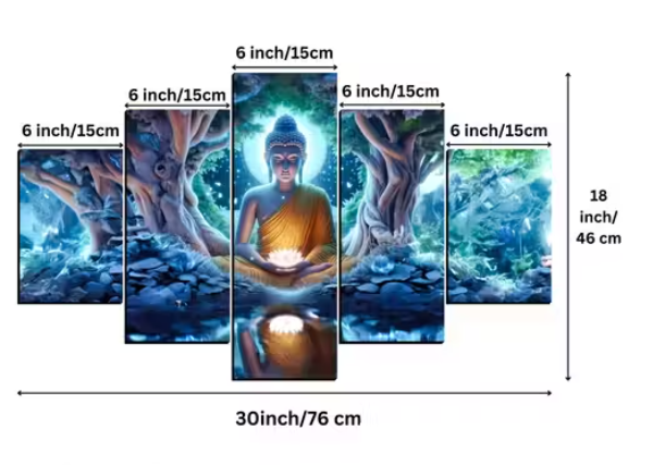 Buddha Home Decor Modern Artistic Painting Digital Reprint 18 inch x 30 inch Painting (Without Frame, Pack of 5)